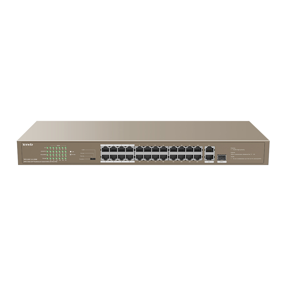 Tenda 24 портовый PoE Gigabit коммутатор TEF1126P-24-250W