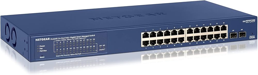 Netgear 24 портовый Gigabit Ethernet PoE Smart коммутатор с 2 SFP GS724TP-200INS