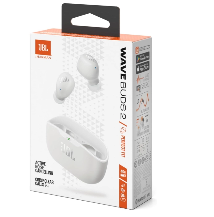 سماعات أذن لاسلكية JBL Wave Buds 2 باللون الأبيض