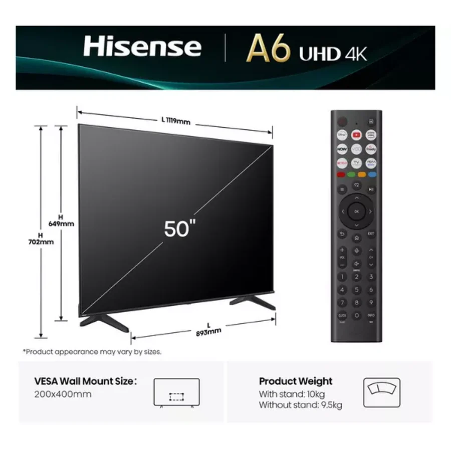 Смарт-телевизор Hisense 50 дюймов LED 4K UHD A62QS