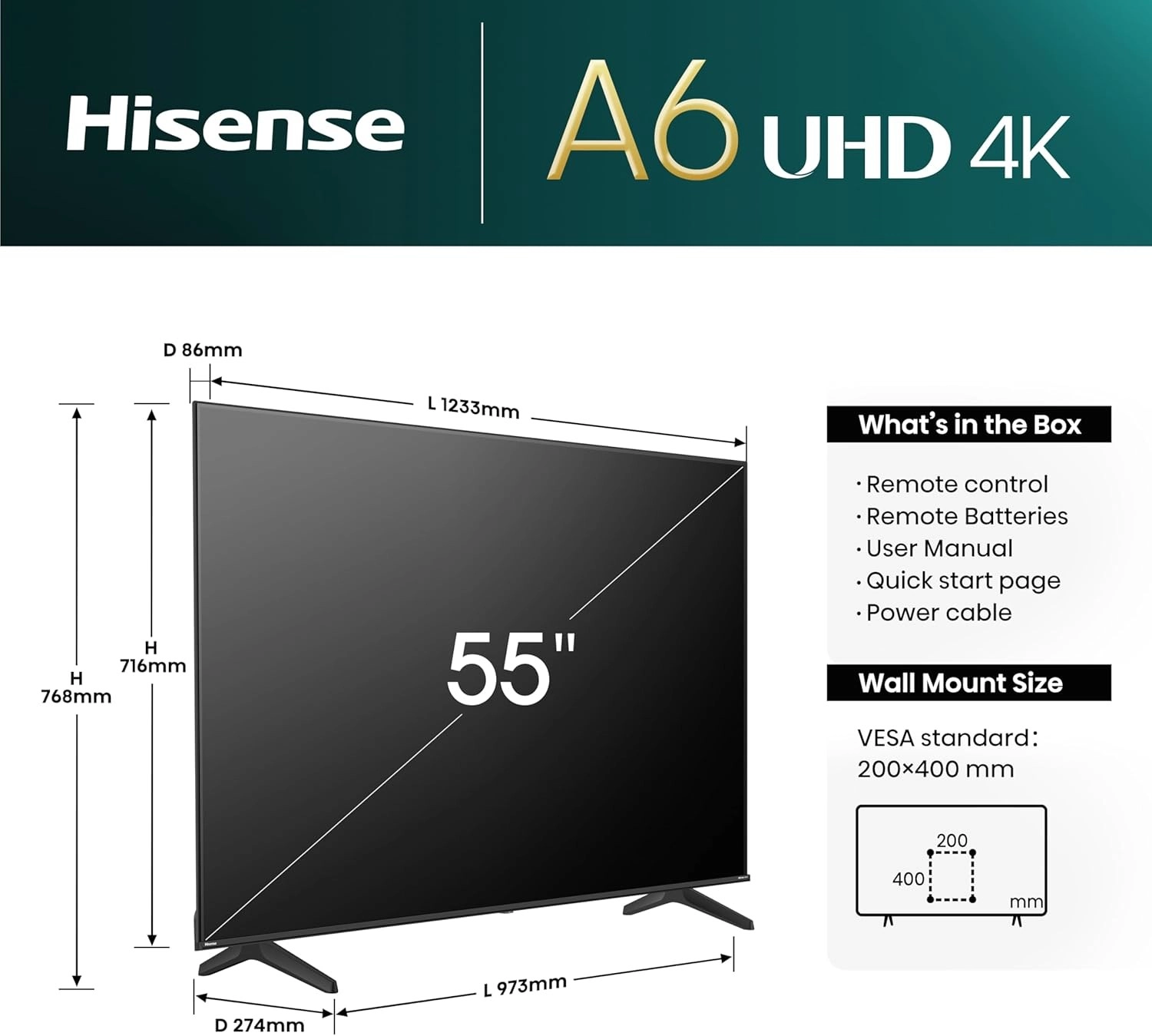 Смарт-телевизор Hisense 58 дюймов LED 4K UHD A62QS