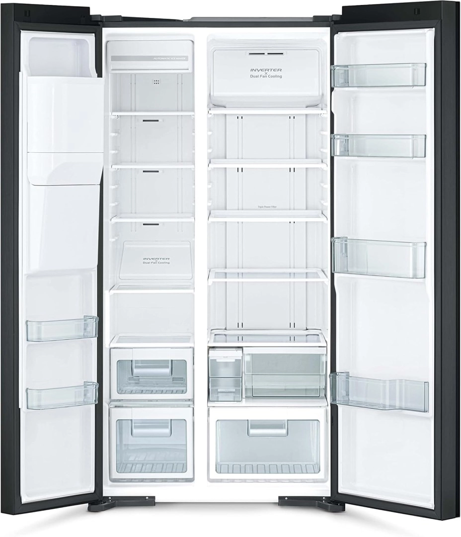 ثلاجة هيتاشي Side-by-Side سعة 700L زجاج فضي (RS700PUK0GS)