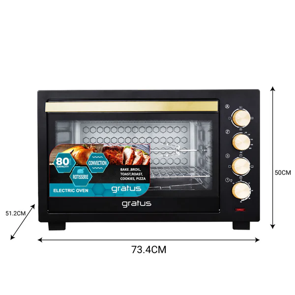 Gratus Electric Oven Toaster Grill 80L 2800W with Rotisserie (GTC80NCGX2)