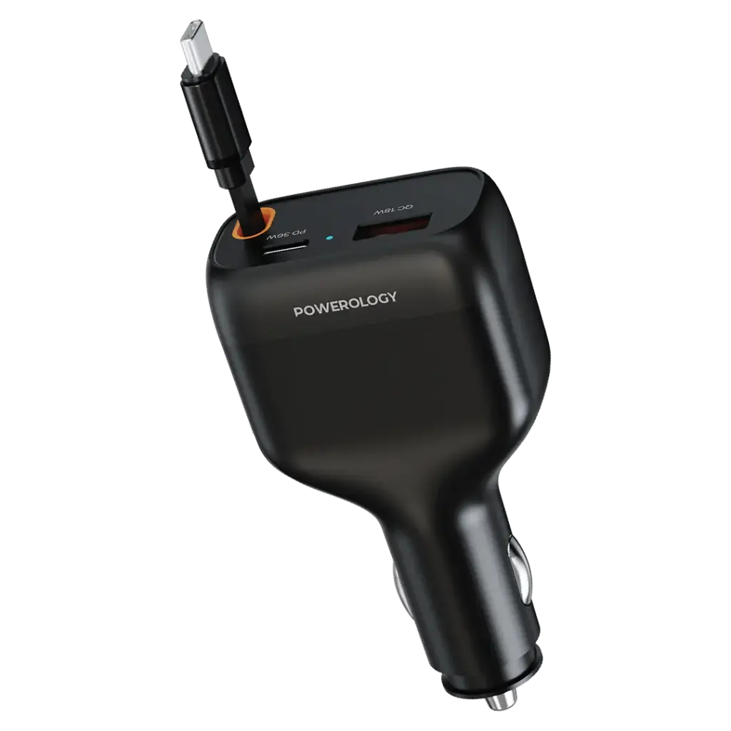Powerology Cyber 81W USB - C Retractable Car Charger