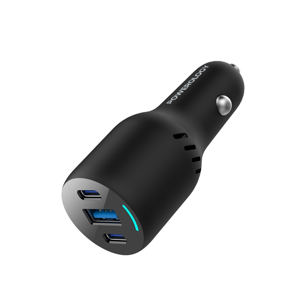 Powerology Triple Ports Car Charger With Type-C Cable