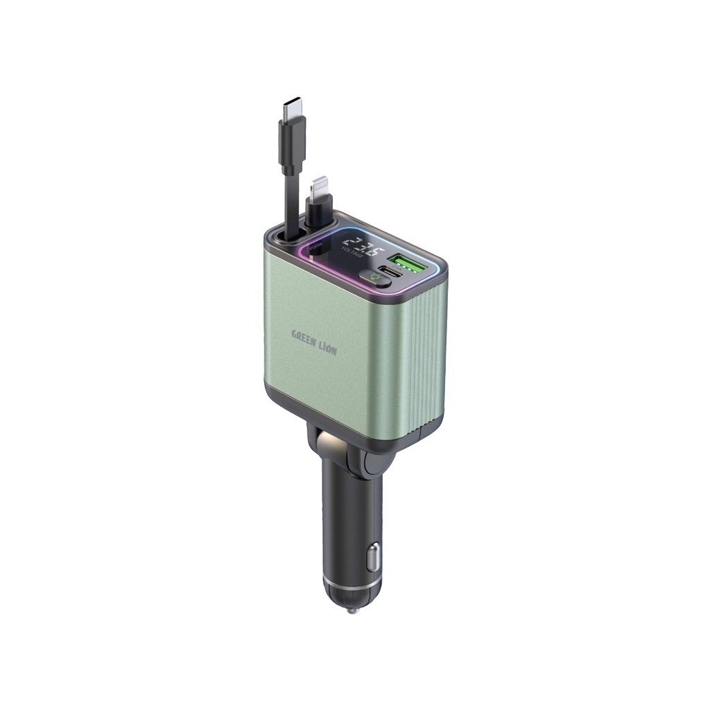 Автомобильное зарядное устройство Green Lion Retractable 90W PD 65W