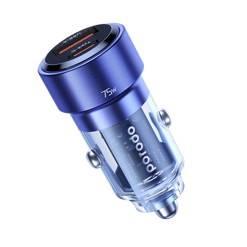 Прозрачное автомобильное зарядное устройство Porodo 75W Aluminum