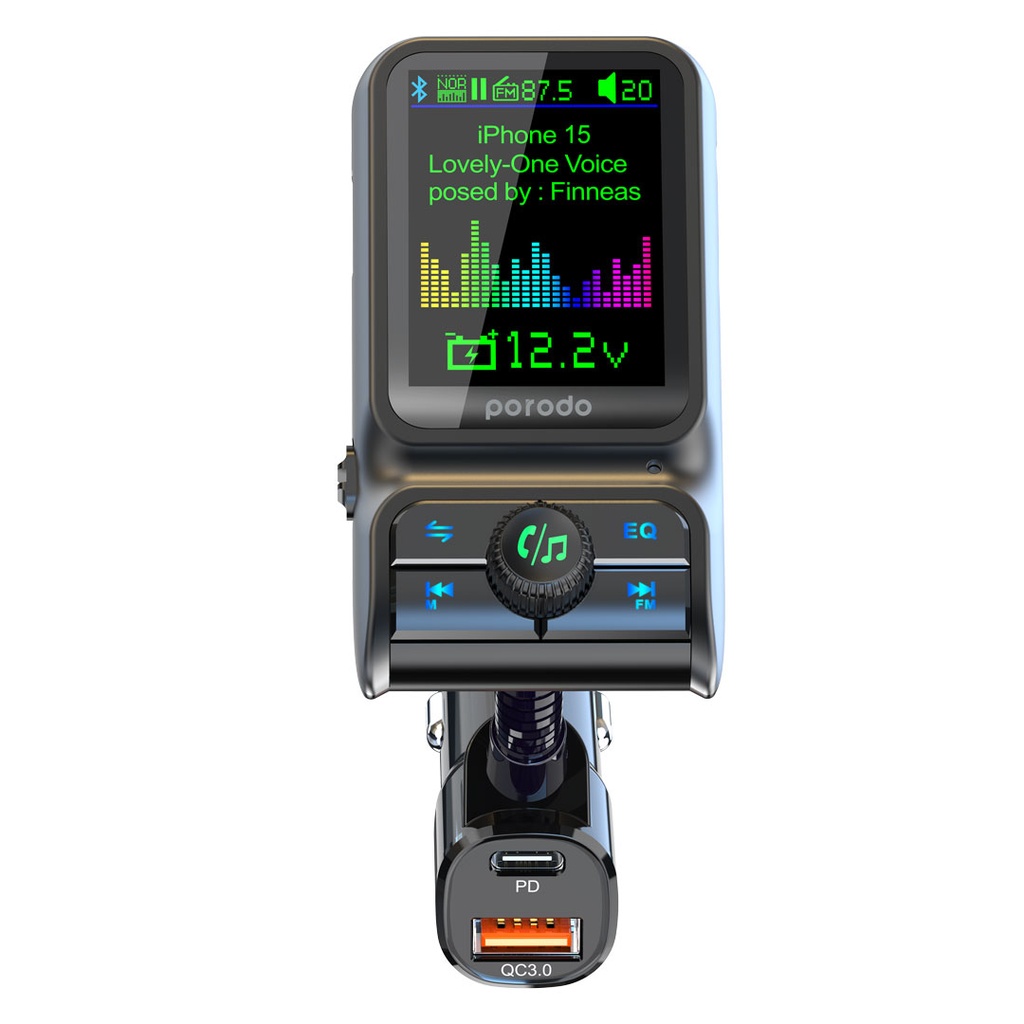 Автомобильное зарядное устройство Porodo Dual Port FM Transmitter