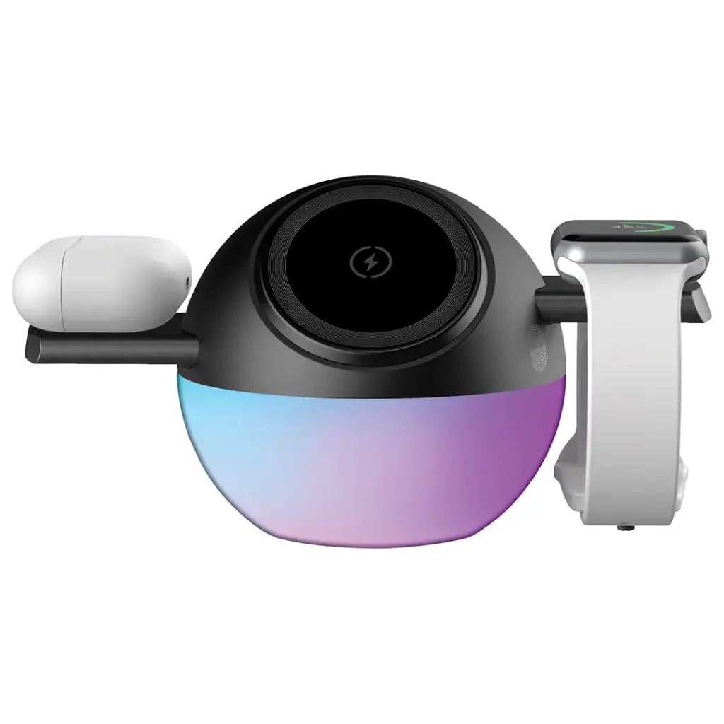 Porodo Orbix 3-in-1 Wireless Charger with Adjustable Ambient Light