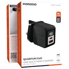 Porodo Quantum GaN 45W USB-C Wall Charger with Digital Display