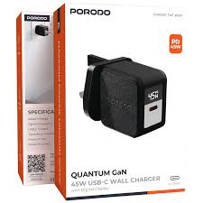 Porodo Quantum GaN 45W USB-C Wall Charger with Digital Display + C to C Cable