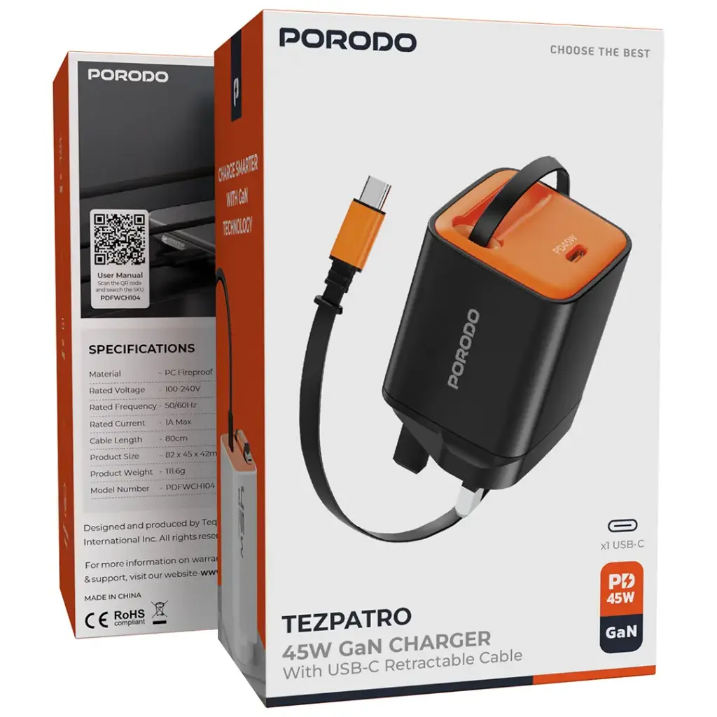Porodo Tezpatro 45W GaN Charger