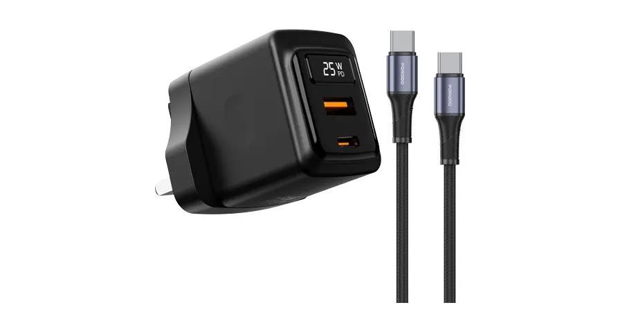 Porodo GaN 25W Dual USB-C Wall Charger with USB-C to USB-C Cable