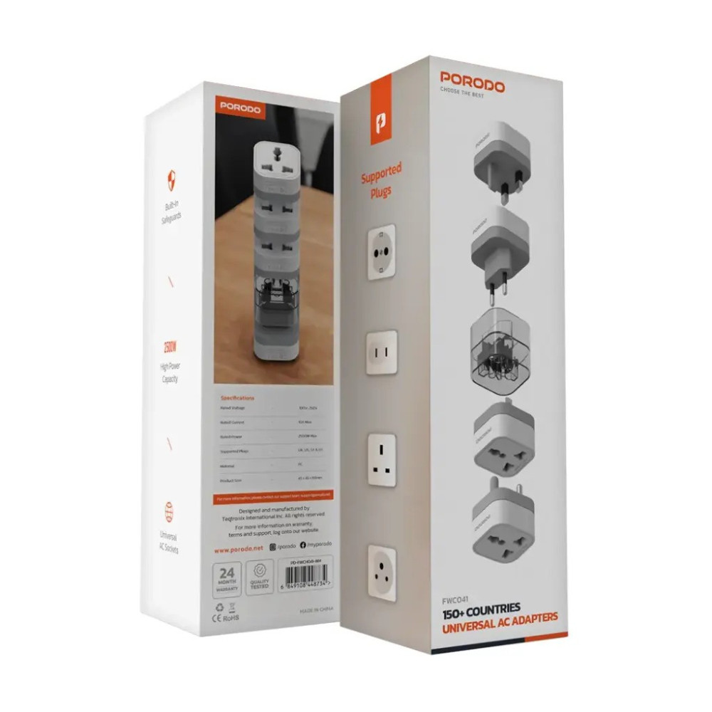 Porodo Universal AC Adapters for 150+ Countries