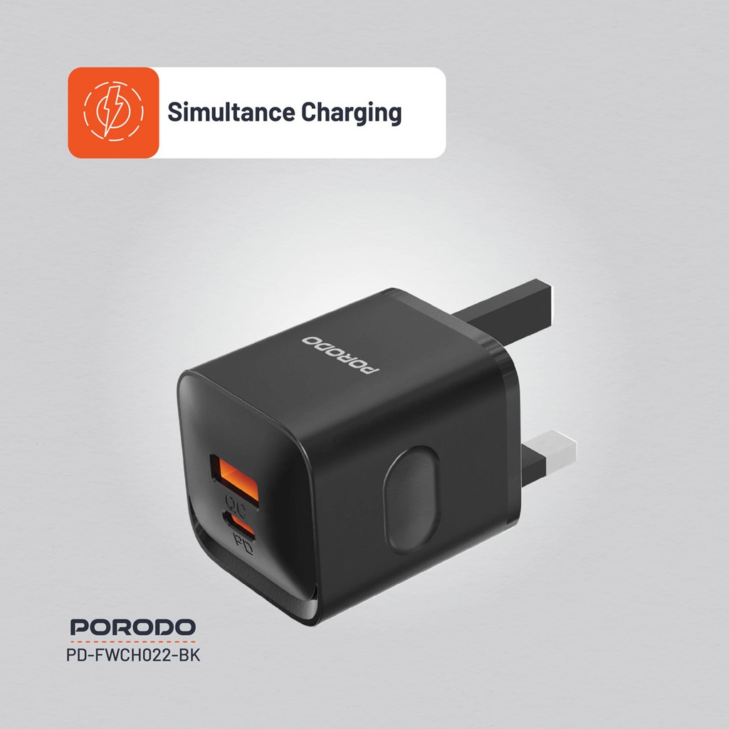 Porodo Dual-Port Wall Charger UK Plug