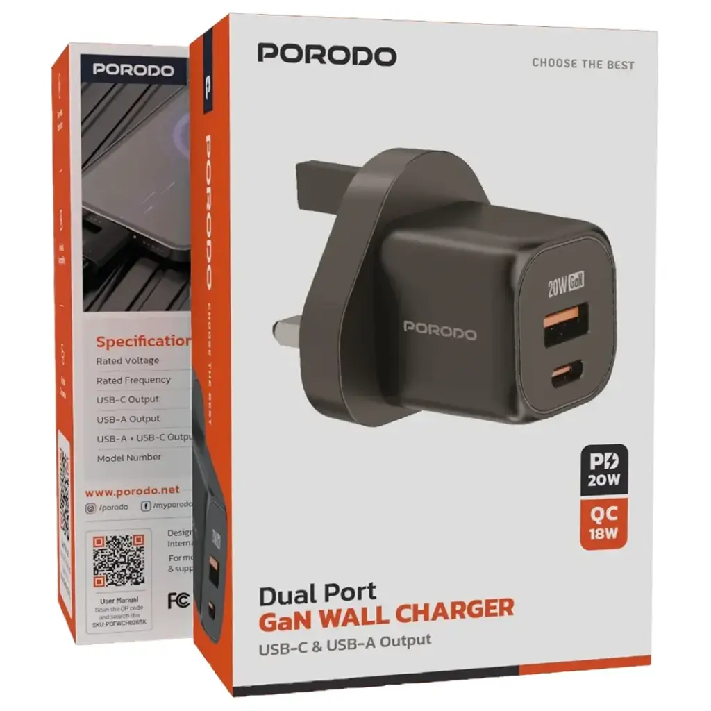 Porodo GaN Dual-Port Wall Charger UK