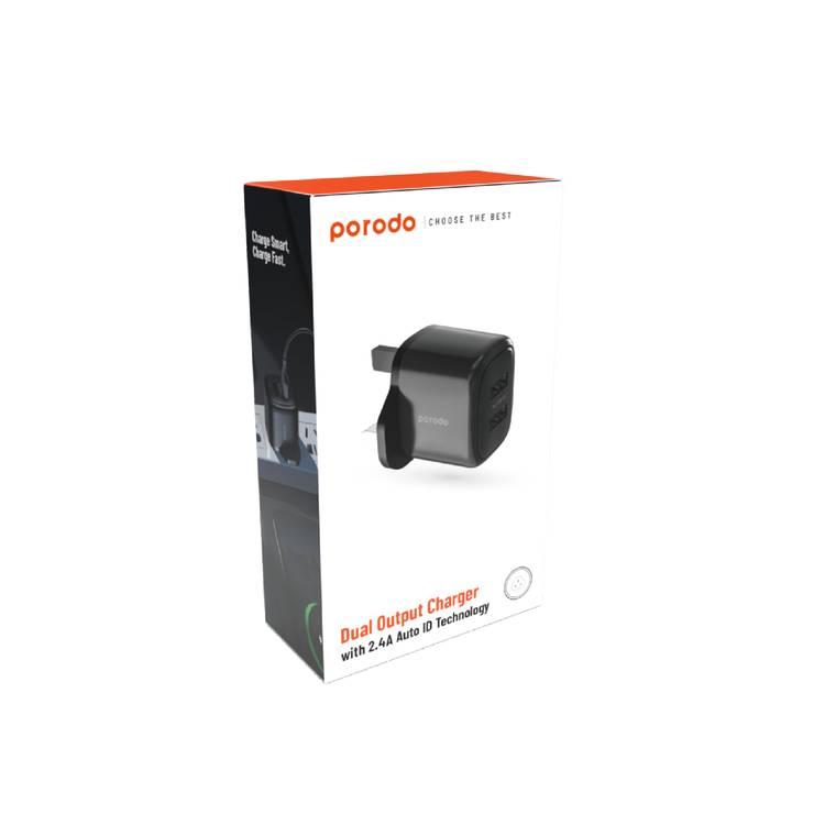 Porodo Dual USB Fast Charger with Auto-ID Technology