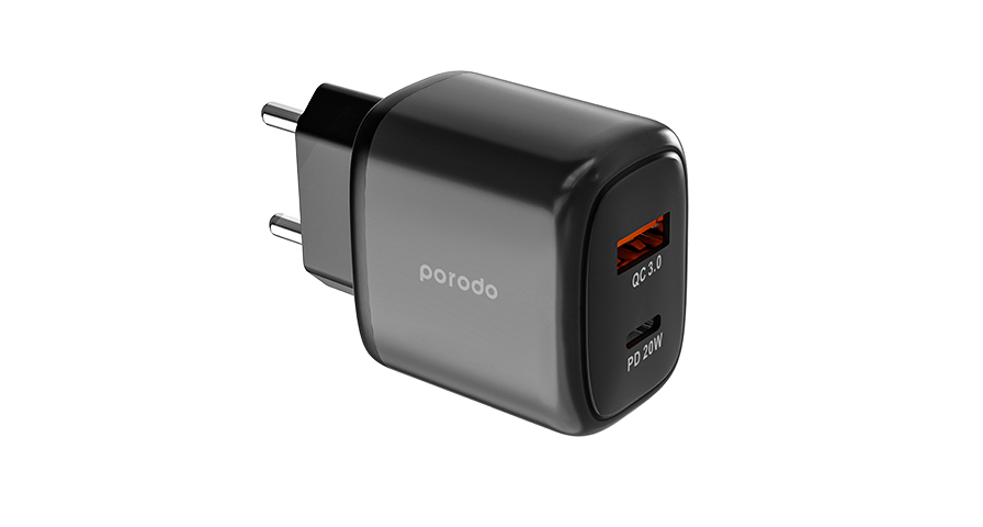 Porodo Dual Output Quick Charger EU USB-C PD & USB-A QC
