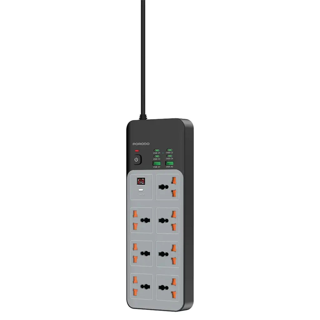 Porodo 3000W 7AC Universal Power Strip with 6 USB Ports (4C + 2A)