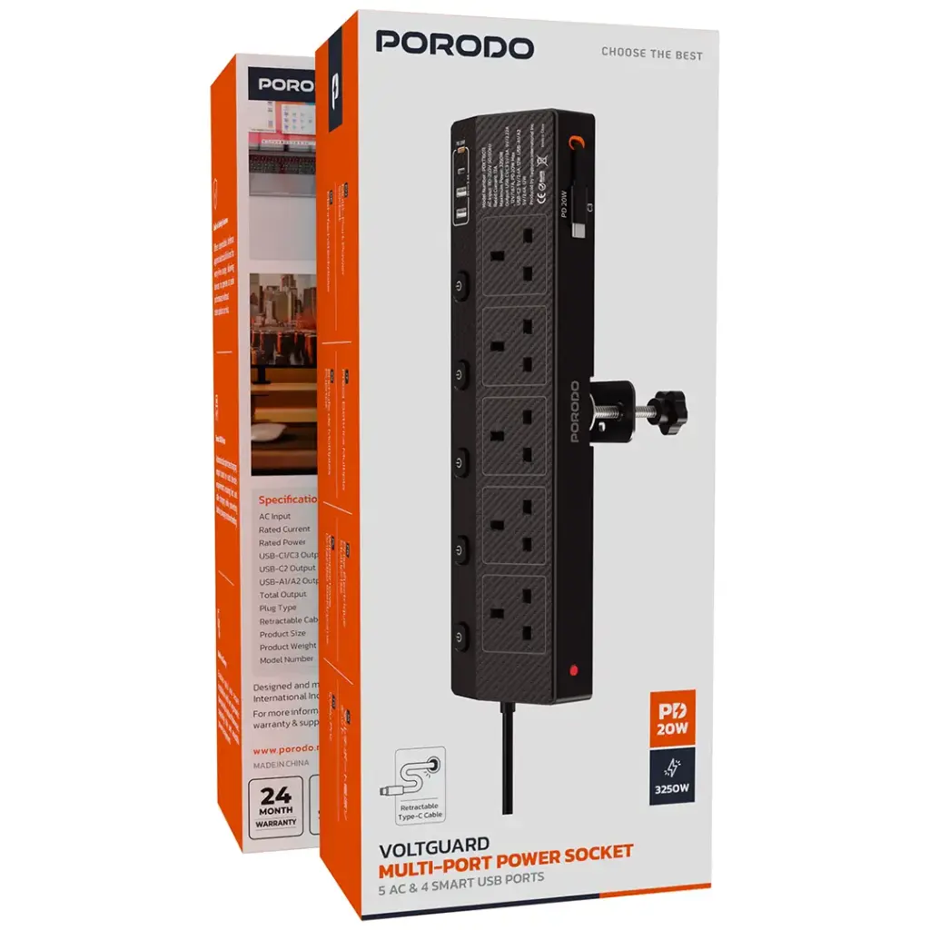 Porodo VoltGuard Multi-Port Power Socket PD 20W