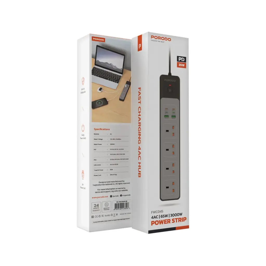 Porodo 4AC 65W 3000W Power Strip