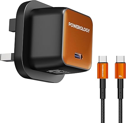 Powerology QX 45W Single Port UK GaN Adapter with Type-C Cable