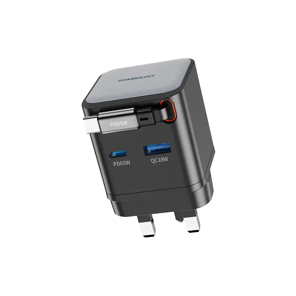 Powerology Dual Port Retractable GaN Charger