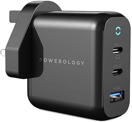 Powerology 3-Output 65W PD GaN Charger with Quick Charge USB-A (UK)