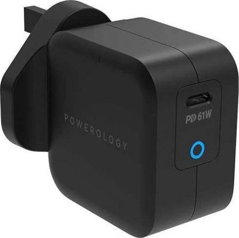 Powerology Ultra-Compact 61W PD GaN Charger with 2m USB-C to USB-C Cable