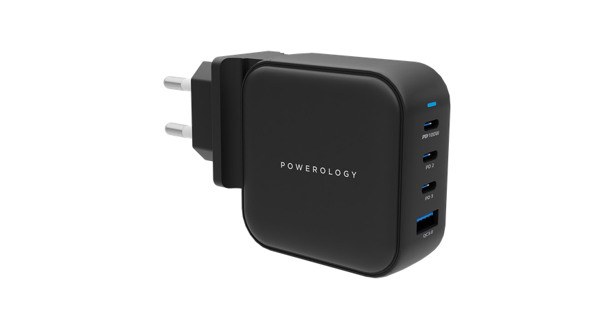 Powerology 100W Triple PD GaN Charger + 1 QC3.0 World Travel Kit
