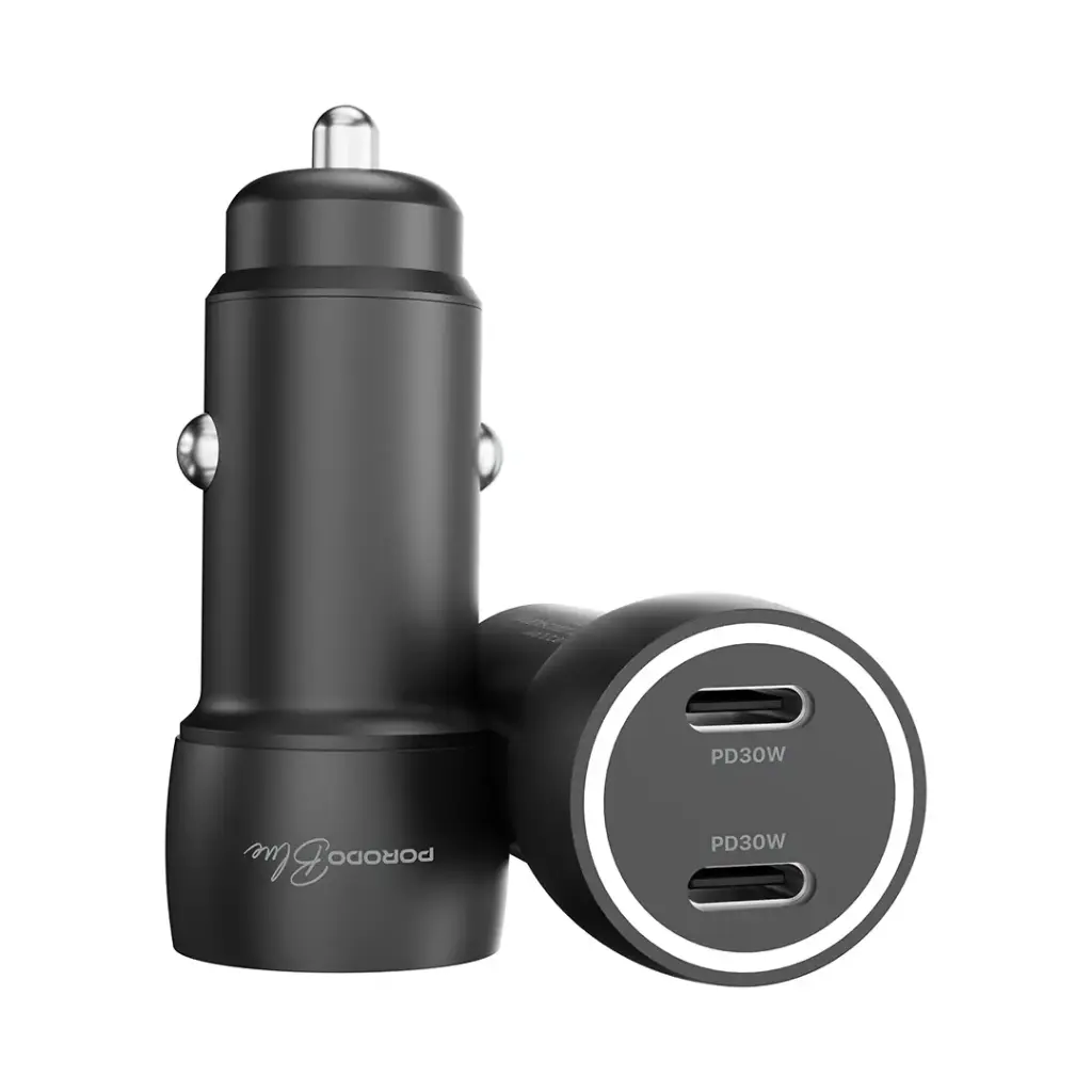 Porodo Blue RIVA 60W Dual USB-C Car Charger with USB-C Cable (PBCCR50CBK)