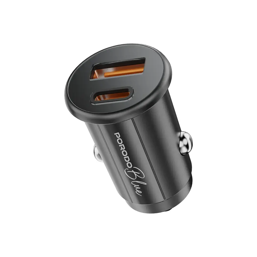 Porodo Blue Dual Port 30W Car Charger with USB-C Cable (PB-FWCH037-BK-C)
