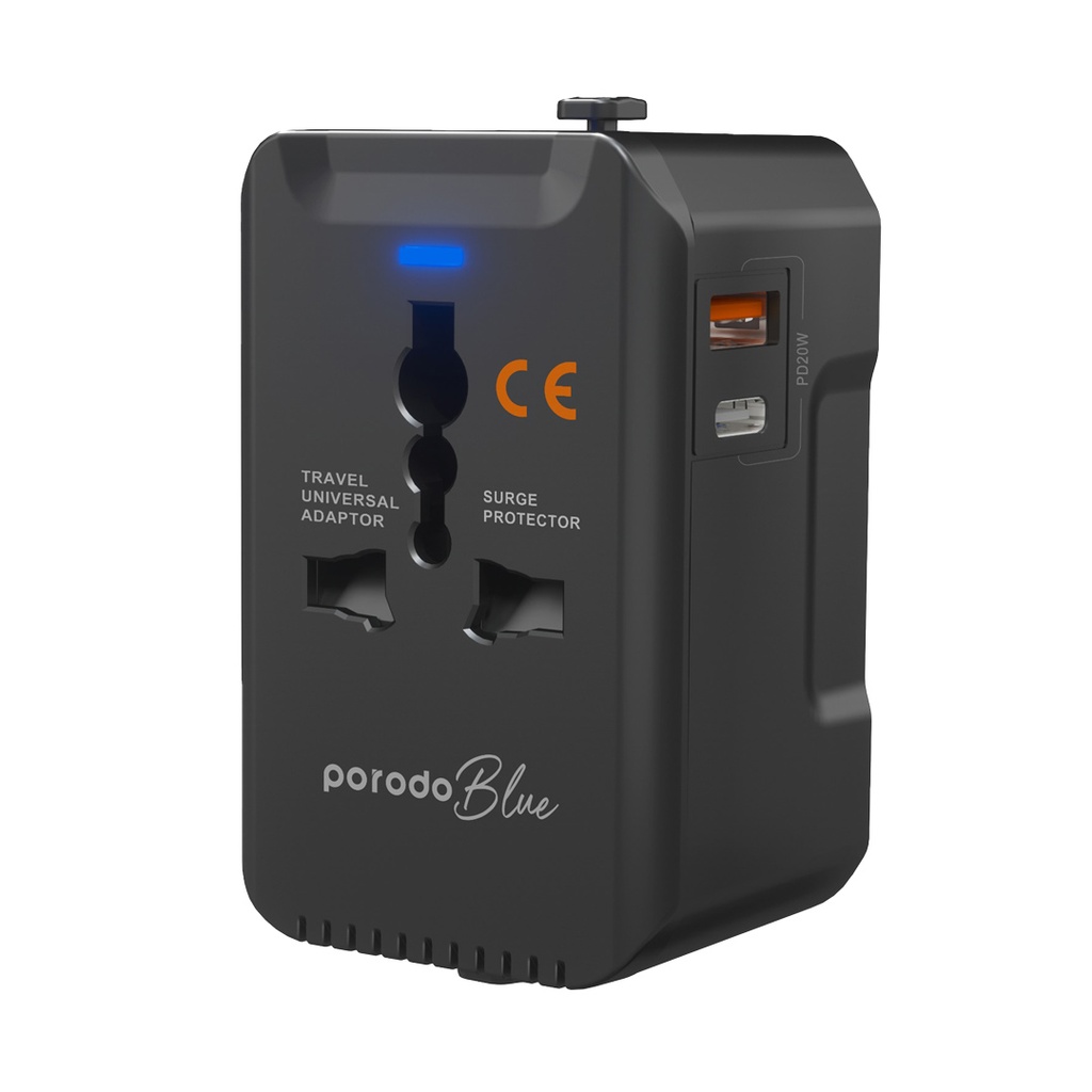 Porodo Blue Dual Port Universal Charger PD20W QC18W (PB-PD20UTA-BK)