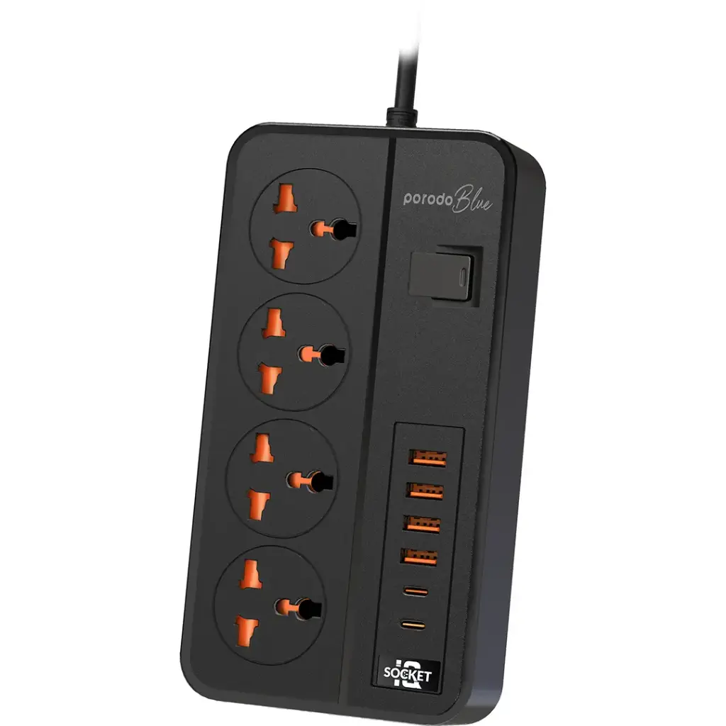 Porodo Blue 4-Port AC Power Strip 3M UK 3-Pin (PBFWCH034BK)