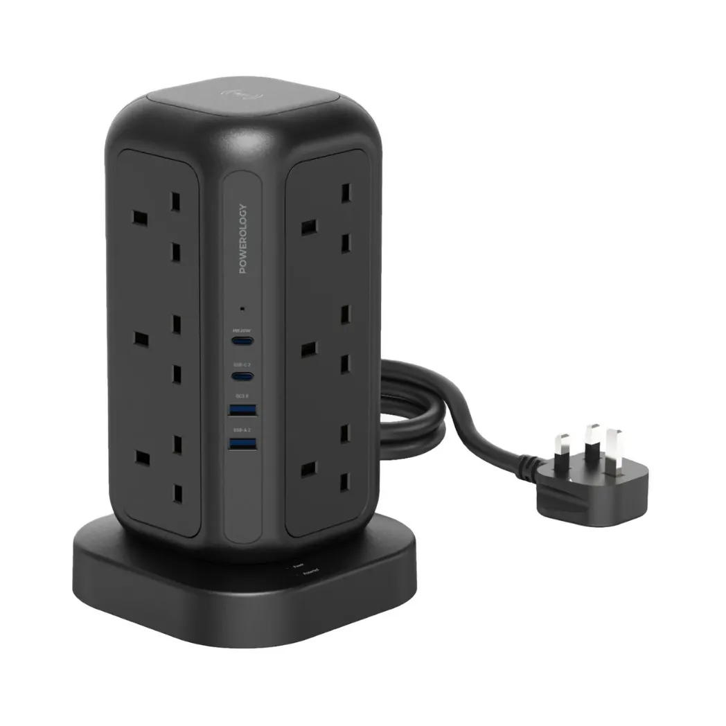 Powerology 12 AC Sockets GaN Tower Hub for Up to 17 Devices 3M