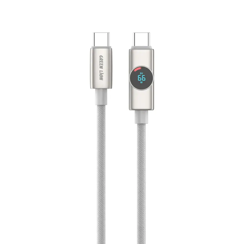 Green Lion Volt Display Nylon Braided 1M Cable USB-C to USB-C PD 100W