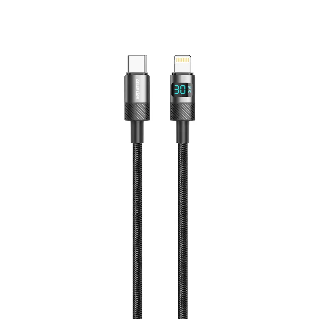 Green Lion LED Display Braided 1M Cable USB-C to Lightning 30W