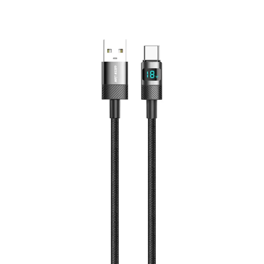 Green Lion LED Display Braided 1M Cable USB-A to Type-C 18W