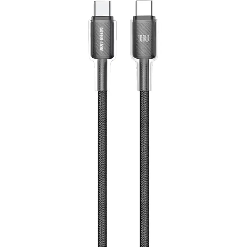 Green Lion USB-C to USB-C Transparent PC Casing Braided Cable PD 100W 1m