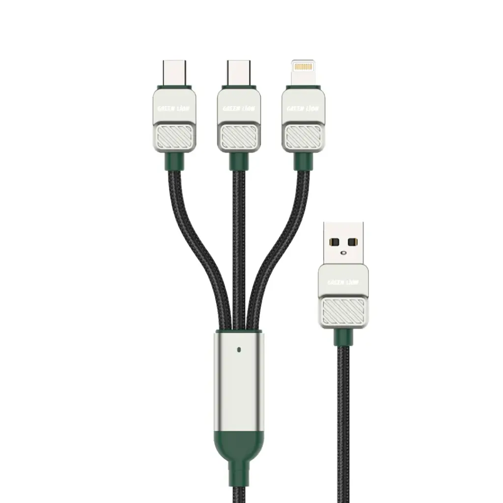 Green Lion 3-in-1 Cable Braided USB-A to C+C+L 1.2m