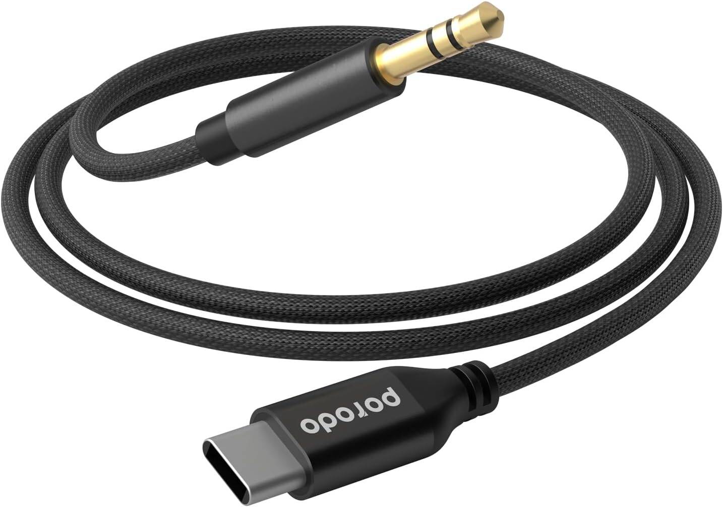 Porodo Braided Aluminum USB-C to 3.5mm HiFi AUX Cable 1.2m