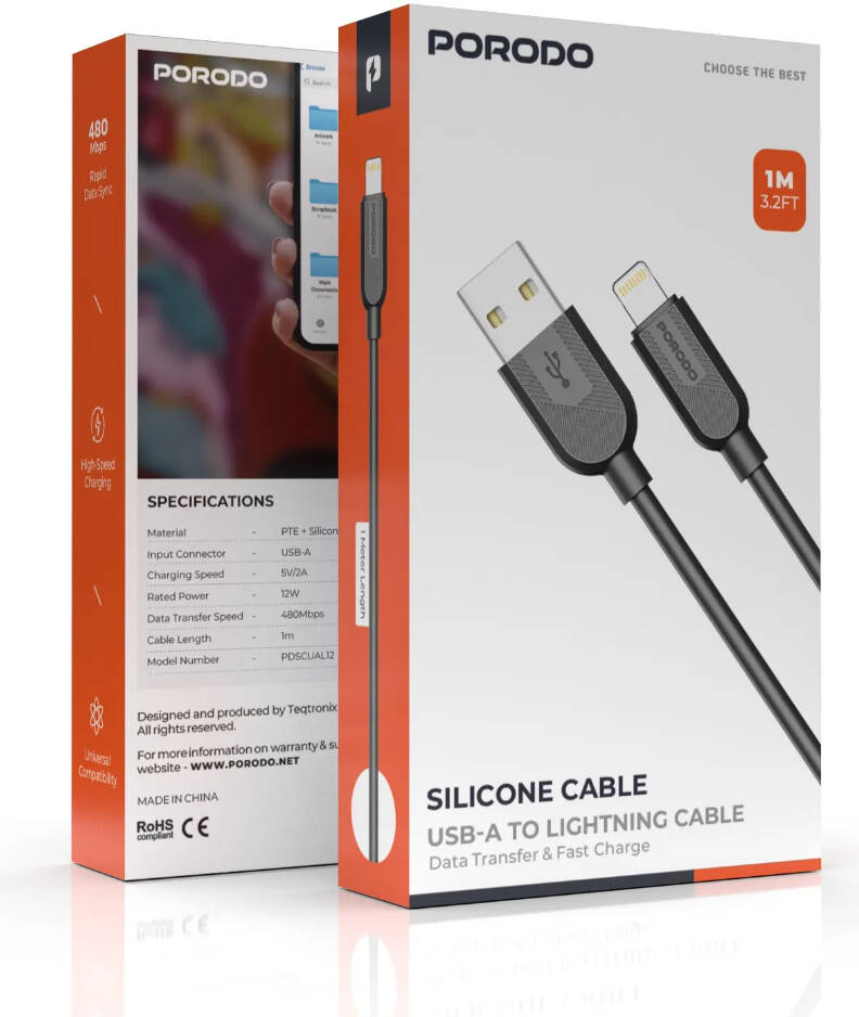 Porodo Silicone USB-A to Lightning Cable 12W