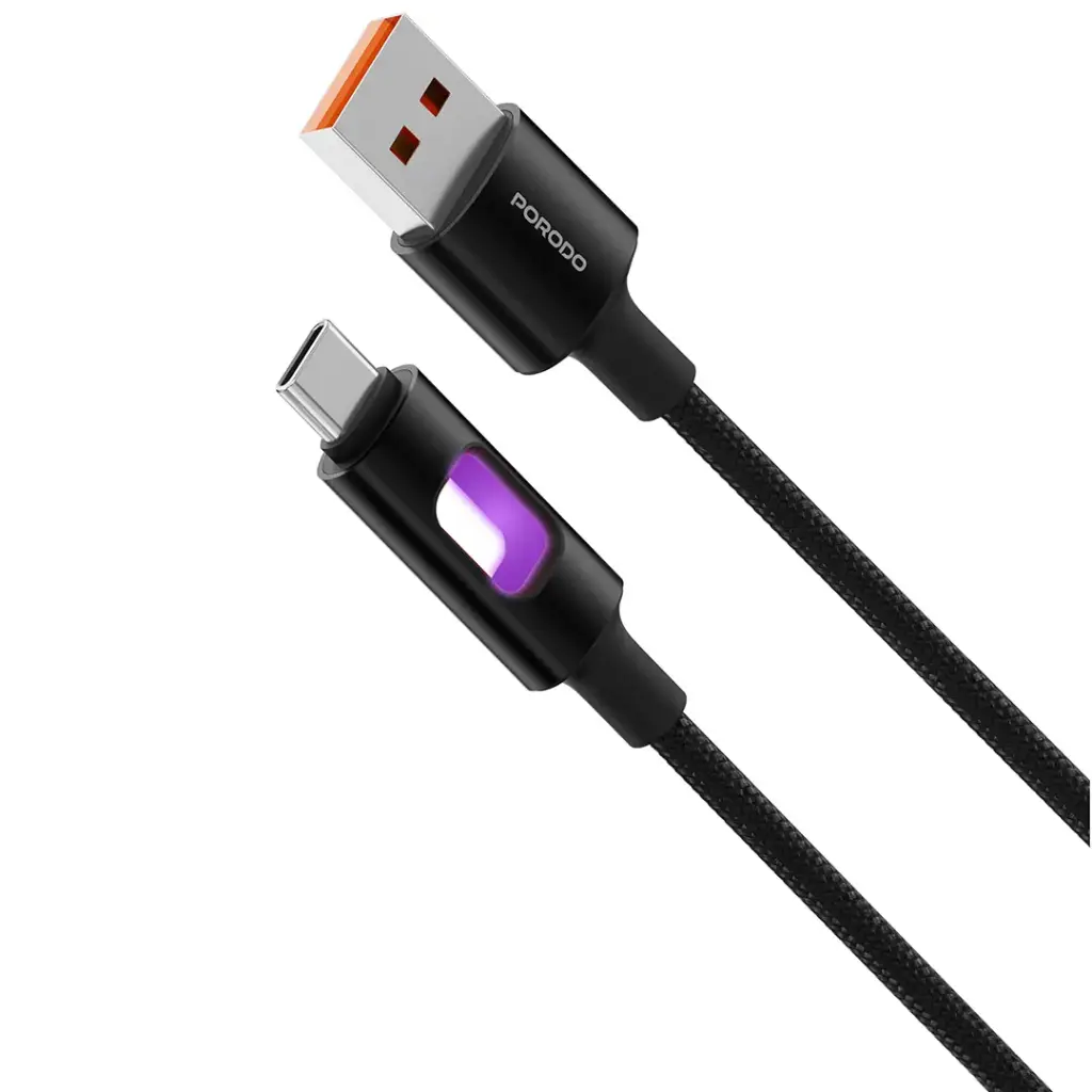 Porodo LED Braided USB-A to USB-C Charging & Data Cable