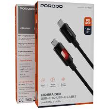 Porodo LED Braided USB-C to USB-C Charging & Data Cable PD 60W