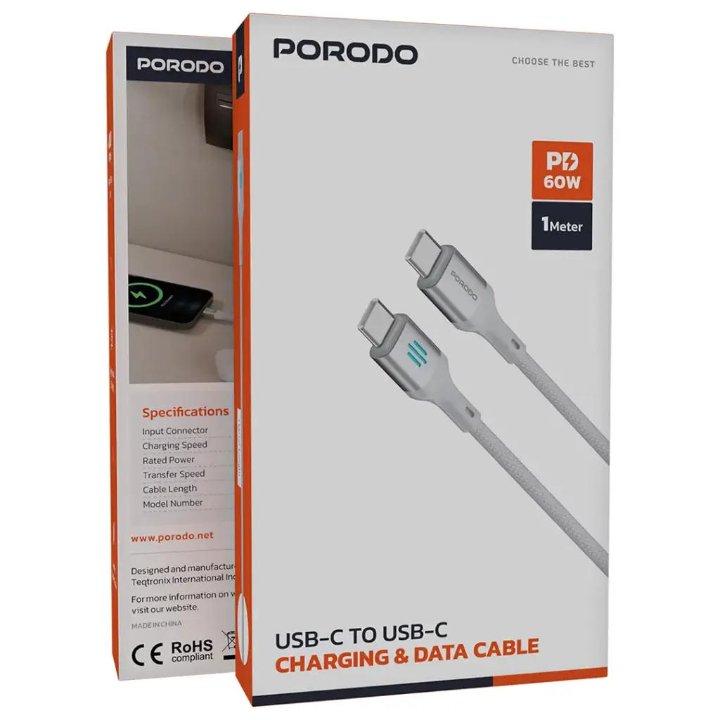 Porodo USB-C to USB-C Charging & Data Cable PD 60W