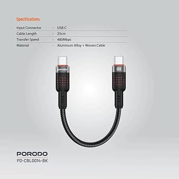Porodo Braided USB-C to USB-C Cable