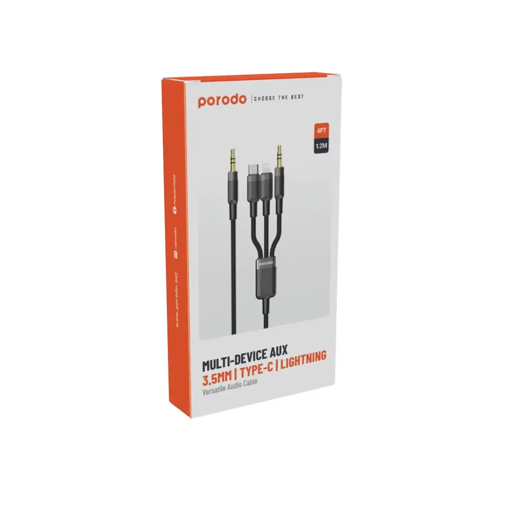 Porodo Multi-Device AUX 3.5mm / Type-C Cable 4ft / 1.2m