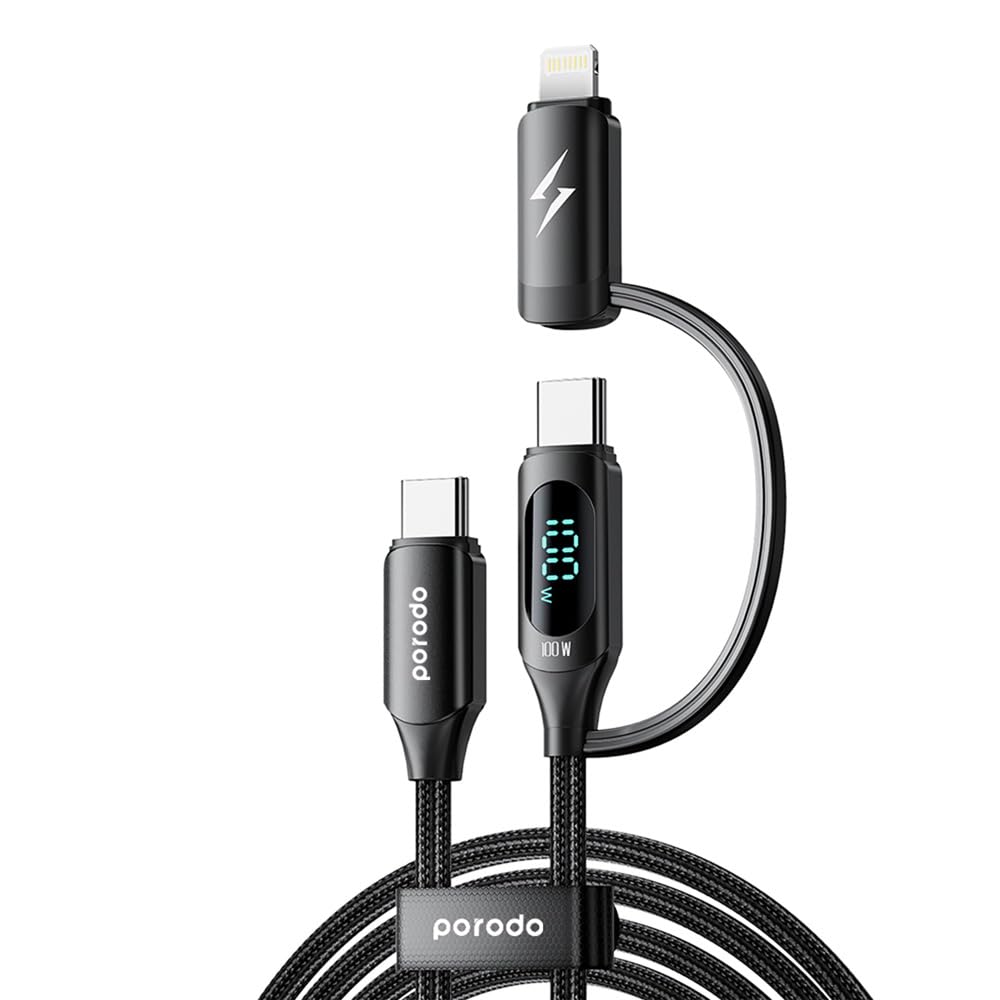 Porodo Dual-Connector USB-C Fast Charging Cable with Power Display 1.2m