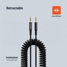 Porodo 3.5mm AUX Coiled Audio Cable Tangle-Free Design 1.2m