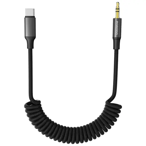 Porodo 3.5mm Type-C AUX Coiled Audio Cable Tangle-Free Design 1.2m
